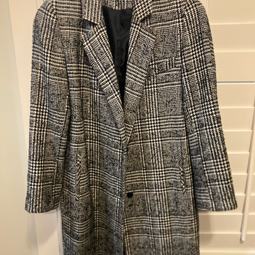 Topshop Monochrome Checkered Trench Coat